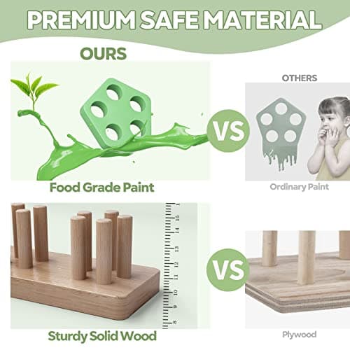 PEBIRA Montessori Toys for 1 2 Year Old, Wooden Sorting and Stacking Toys for Toddlers, Baby Shape Sorter and Color Stacker Blocks for Toddler, Preschool Learning Toy, Gift for 12-18 Month Boys Girls