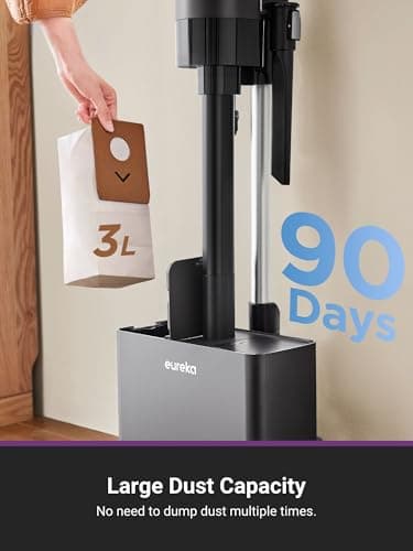 Eureka Stylus Elite NEC490BL Cordless Stick Vacuum, 350W Powerful Suction, Self-Emptying Station, 60-Min Runtime, Anti-Tangle Brushroll, 5-Layer HEPA Filtration, Ideal for Pet Hair&All Floor Types