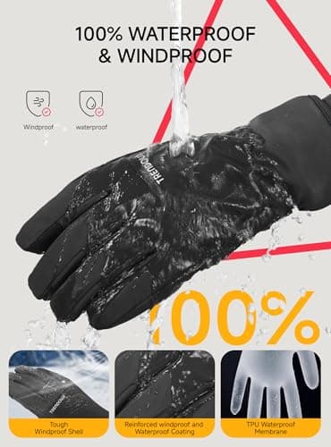 TRENDOUX 100% Waterproof Windproof Gloves: 3M Touchscreen Ski Snow Winter Gloves for Men Women Cold Weather, Thermal Warm Lined for Snowboarding Skiing Driving Running Cycling Texting Typing Biking