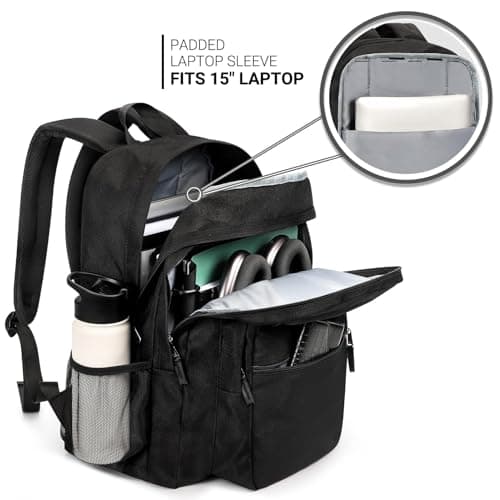 ZORFIN 26L Black Backpack for College, and Travel: Water Resistant Bookbag