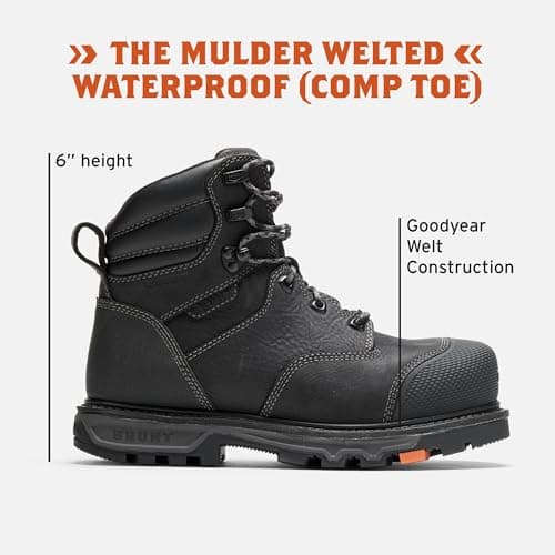 BRUNT Mulder Welted (Comp Toe) - 6" Waterproof Safety Toe Work Boot - Goodyear Welt Construction - EH & ESR Rated - Oil & Slip Resistant - 90-Degree Heel - Adjustable Width System