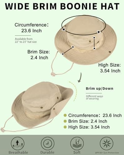 ZOORON Sun Hats for Men Women Bucket Hat UPF 50+ Boonie Hat Foldable UV Protection Hiking Beach Fishing Summer Safari