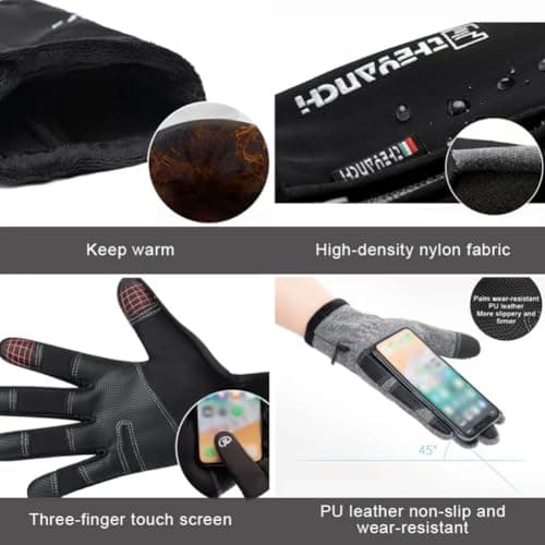 Softfree Winter Gloves with Touchscreen Fingers for Men, Waterproof Warm Glove Cold Weather Driving Gloves Anti-Slip Sports Gloves for Cycling Running Skiing Hiking Climbing