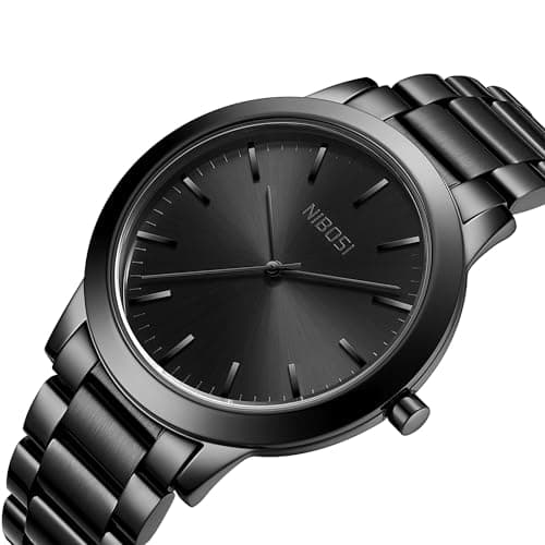 NIBOSI Men Watches Analog Quartz Stainless Steel Black Watches for Men Waterproof Business Classic Watch Fashion Minimalist Ultra Thin Wrist Watch for Work and Casual Wear