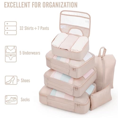 Veken 8 Set Packing Cubes for Travel, Birthday Gifts for Women Mom Her, Cruise Ship Essentials Accessories for Beach Vacation, Suitcase Organizer Bags for Luggage with Hanging Toiletry & Shoe Bag