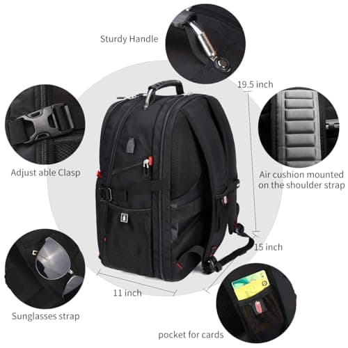 SHRRADOO Extra Large 50L Travel Laptop Backpack with USB Charging Port, College High School Backpack Airline Approved Business Work Bag Fits 17 Inch Computer for Men Women