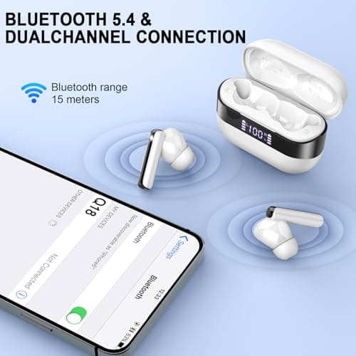 Wireless Earbuds, 2025 Bluetooth 5.4 Headphones Bass Stereo, Ear Buds with 4 Mics ENC Noise Cancelling, Bluetooth Earbuds 48H Playtime LED Display Charging Case, IP7 Waterproof in Ear Earphones white