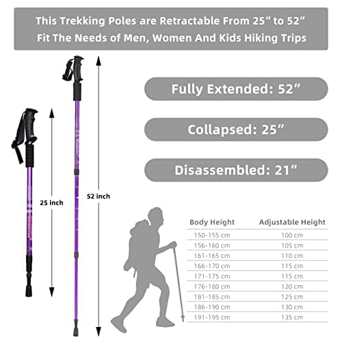 Aihoye Hiking Trekking Poles, 2 Pack Collapsible, Lightweight, Anti Shock, Walking Sticks, Adjustable Hiking Pole for Men and Women