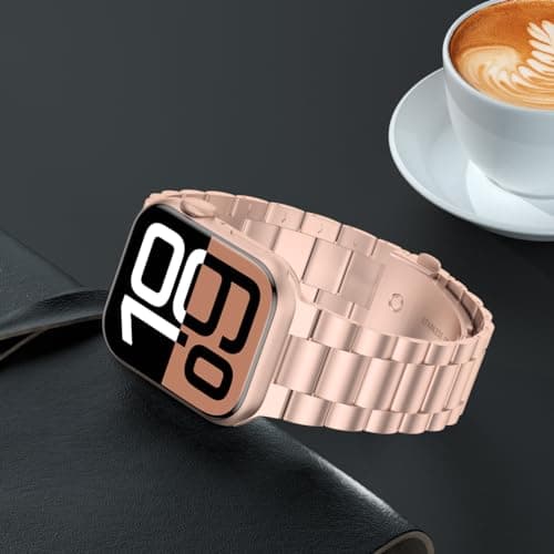 iiteeology Lightweight Stainless Steel Band Designed for Apple Watch Series 1-11, 42mm, 41mm, 40mm, 38mm, SE2&SE3, Replacement iWatch Bands for Women, Rose Gold