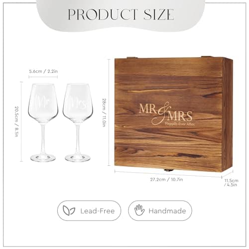 AW BRIDAL Wedding Gifts Bridal Shower Gifts Engagement Gift for Couples Newlyweds Mr & Mrs Wedding Wine Glasses Set of 2 - Wine Opener Wine Stopper with Engraved Wooden Keepsake Box