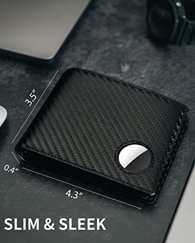 Serovi AirTag Wallet for Men Genuine Leather Bifold Wallet with AirTag Holder RFID Blocking Wallet With 2 ID Window and 12 Cards Holders Gift Box (Airtag Not included)