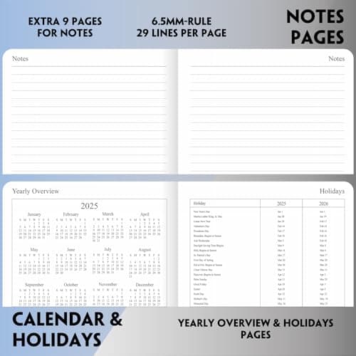 2026 Planner - Weekly and Monthly Planner, Jan 2026 - Dec 2026, Holidays, Contacts and Notes Pages, Vegan Leather Cover, Elastic Closure, 5.5”x8.25”, Grey