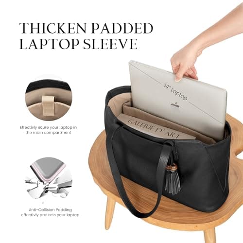 befen Genuine Leather Tote Bag for Women Work, Women's Tote Handbags Shoulder Satchel Purse with Compartments and Tassel