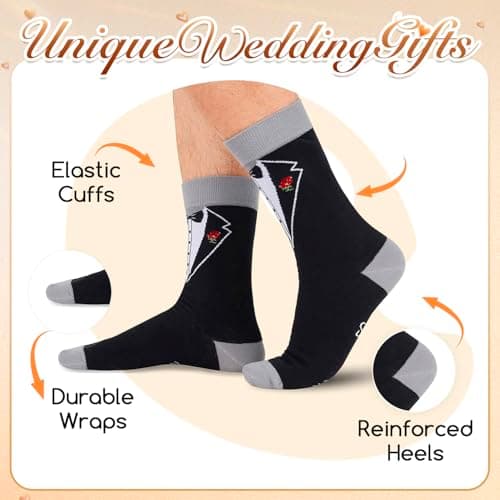 HAPPYPOP Wedding Gifts for Groom - Black Tuxedo Socks for Groom, I Do What She Says Engagement Socks
