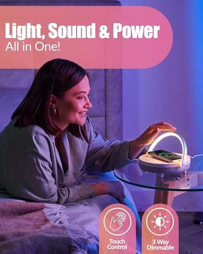 Bedside Lamp with Wireless Charger, 6 in 1 Touch Bedside Lamp, Portable Bluetooth Speaker, Birthday Gifts for Women, Gift for Her, Mom, Dad, Mens Gifts for Birthday Unique