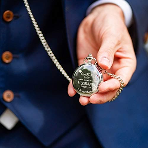 FJ FREDERICK JAMES Wedding Pocket Watches for Groomsman, Best Man, Groom, Father of The Bride & Groom I Silver Engraved I Complete Their Wedding Attire