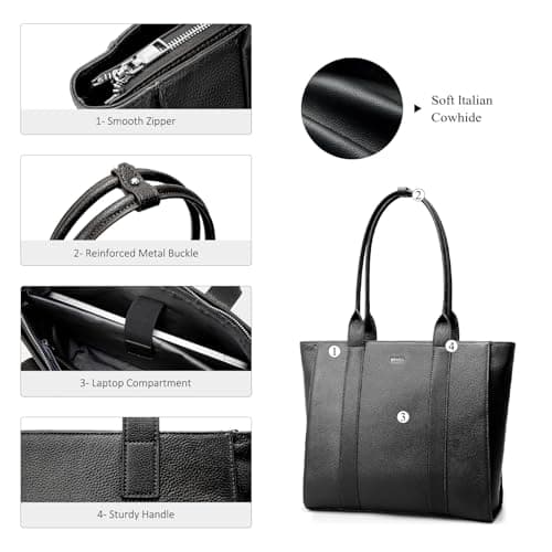 BOYATU Leather Tote Bag for Women Work: Genuine Leather Shoulder Purses - Travel Handbag with 15" Compartment