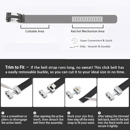 VJK Men's Leather Belt Ratchet Belt Dress with Premium Leather Slide Belt with Easier Adjustable Automatic Buckle Casual Accessories for Every Occasion (49in)