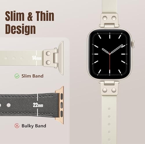 SNBLK Slim Leather Band Compatible with Apple Watch Bands for Women 40mm 41mm 42mm 44mm 46mm 49mm 38mm 45mm, Dressy Top Grain Genuine Leather Strap for iWatch SE Series 11/10/9/8/7/6/5/4/3/2/1 Ultra