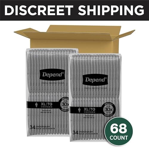 Depend Depend Fresh Protection Adult Incontinence Underwear for Men, Disposable, Maximum, Extra-Large, Grey, 68 Count (2 Packs of 34), Packaging May Vary