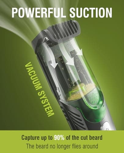 SHPAVVER Beard Trimmer for Men: Vacuum Trimmer for Less Mess -IPX7 Waterproof- Rechargeable Electric Beard Cutting Kit with Adjustable Length Comb-Built-in Vacuum for Mustache -Gift for Men