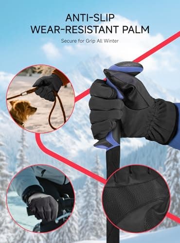 TRENDOUX 100% Waterproof Windproof Gloves: 3M Touchscreen Ski Snow Winter Gloves for Men Women Cold Weather, Thermal Warm Lined for Snowboarding Skiing Driving Running Cycling Texting Typing Biking