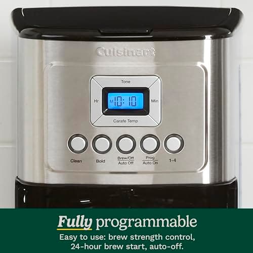 Cuisinart Coffee Maker, 14 Cup Glass Carafe Coffee Machine, Fully Automatic for Brew Strength Control, 1-4 Cup Settings, Adjustable 24 Hour Start and Auto-Shut-Off Times, Stainless Steel, DCC-3200P1