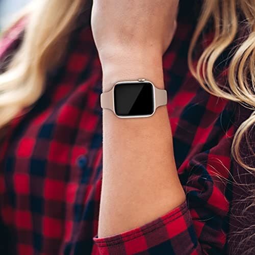 Thin Slim Band Compatible with Apple Watch 38mm 40mm 41mm 42mm 44mm 45mm 46mm 49mm, Replacement Silicone Sport Strap for iWatch Series 11/10/9/8/7/6/5/4/3/2/1 Ultra SE Women Men, Milk Tea