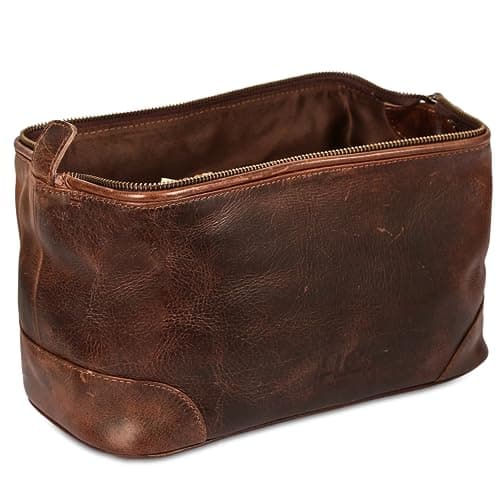 HLC Leather Toiletry Bag for Men - Best Gift for Men - Premium Genuine Leather Dopp Kit Shaving Kit Organizer Travel Kit Pouch Bag for Men - Large Size - Rustic Brown