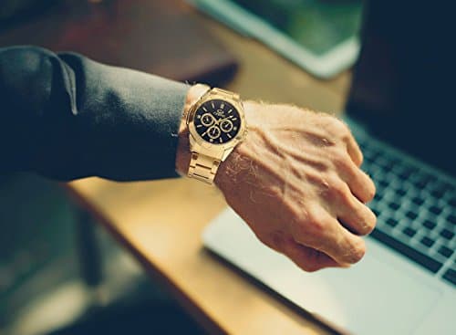 DREAMING Q&P Fq-005 Classic Style Gold Stainless Steel Mens Wrist Watches with Crystals for Man