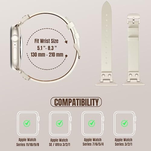 SNBLK Slim Leather Band Compatible with Apple Watch Bands for Women 40mm 41mm 42mm 44mm 46mm 49mm 38mm 45mm, Dressy Top Grain Genuine Leather Strap for iWatch SE Series 11/10/9/8/7/6/5/4/3/2/1 Ultra