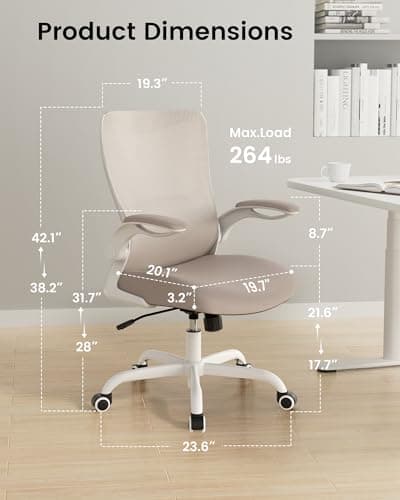 MUXX.STIL Office Chair, Ergonomic Desk Chair with Adjustable Lumbar Support and Flip up Armrest, Breathable Mesh Computer Chair for Home Office, Khaki