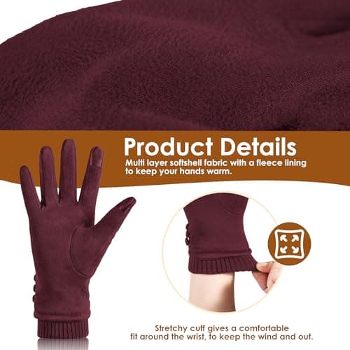 Dsane Womens Gloves Winter Touch Screen Texting Phone Windproof Gloves for Women Fleece Lined Thick Warm Gloves