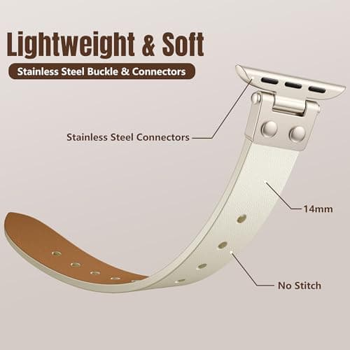 SNBLK Slim Leather Band Compatible with Apple Watch Bands for Women 40mm 41mm 42mm 44mm 46mm 49mm 38mm 45mm, Dressy Top Grain Genuine Leather Strap for iWatch SE Series 11/10/9/8/7/6/5/4/3/2/1 Ultra