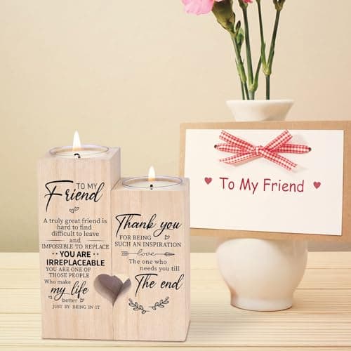 Double-Sided Printing Wooden Candle Holders-to My Friend,You are IRREPLACEABLE, Thank You for Being My Unbiological Sister.Women Female Girl Friends Personalized Custom Friendship Birthday Gift