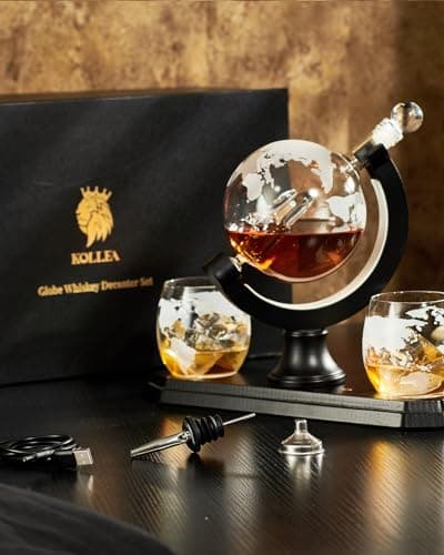 Gifts for Men Dad Christmas, Kollea Globe Whiskey Decanter Set with Space Rocket Inside, 7 Colors Led Liquor Decanter, Cool Gifts for Husband Brother Whiskey Lover, for Birthday Anniversary Home Bar