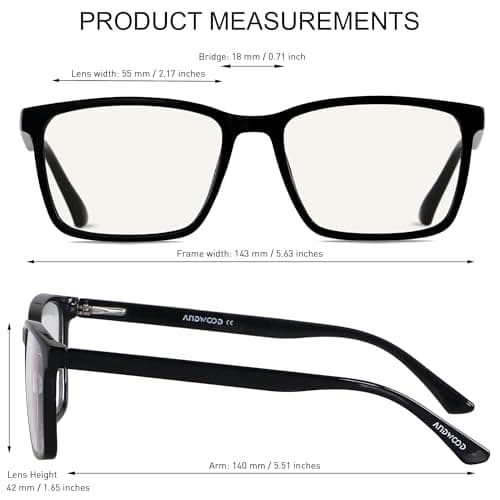 ANDWOOD Blue Light Blocking Glasses Men Women Computer Filter Large Frame Bluelight Blocker Anti Blue Ray Lightweight AR002