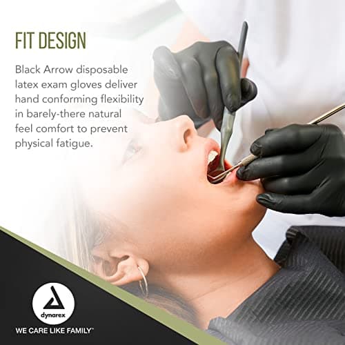 Dynarex Black Arrow Disposable Latex Exam Gloves, Powder-Free, For Healthcare, Law Enforcement, Tattoo, Salon or Spa, Black (1000, Small) [Packaging May Vary]
