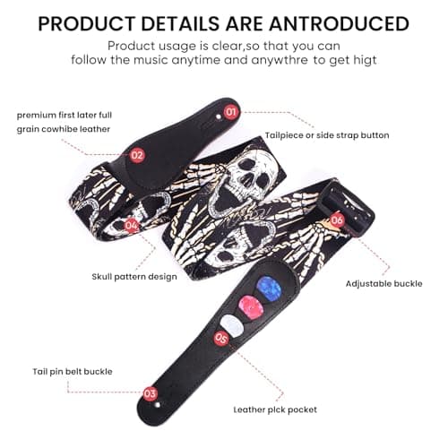 AARVI Guitar Strap Set for Bass/Electric/Acoustic Guitars Durable Multi-Purpose Music Accessory