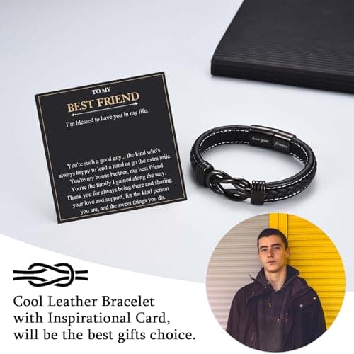 Love You Forever Leather Bracelet Gifts for Men Him Teen Boys, To My Brother Son Grandson Nephew Friend Dad Husband Christmas Birthday Valentines Fathers Day Graduation Back to School Gifts