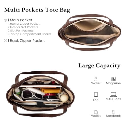 befen Genuine Leather Tote Bag for Women Work, Women's Leather Shoulder Bags Purses Satchel Handbags with Laptop Compartment