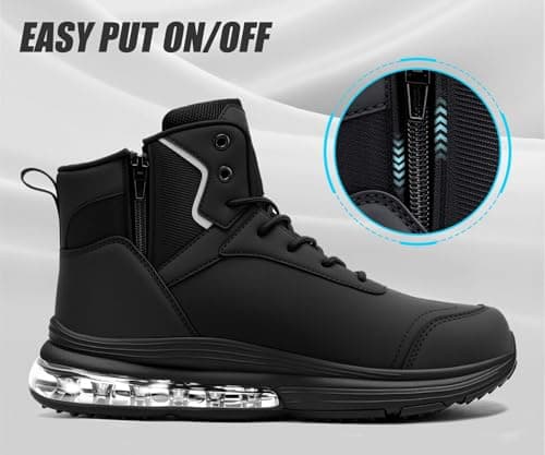 LARNMERN Steel Toe Work Boots Men Waterproof Non Slip Shoes Comfortable Lightweight Side Zipper Industrial Safety 6 Inch Boots