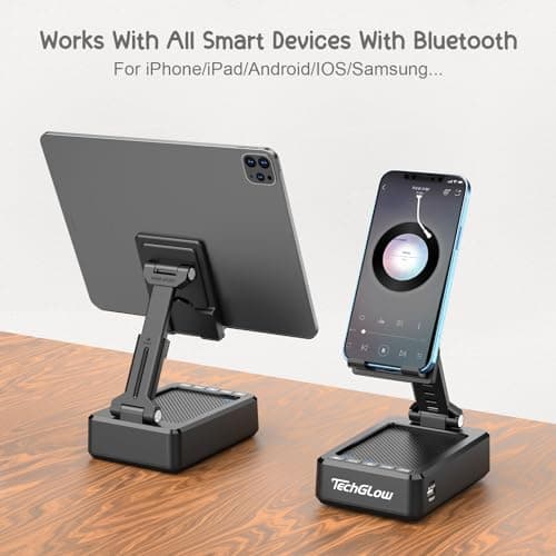 TechGlow Foldable Cellphone Stand with Bluetooth Speaker and Power Bank Birthday Gifts for Men Women Mother Father Boy Girl Teens Cool Tech Gadgets