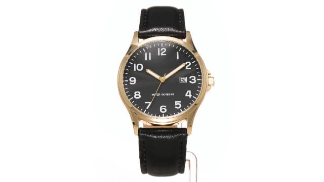 Amazon Essentials Men's Easy to Read 42mm Leather Band Analog Watch