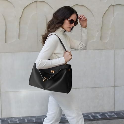 hedexe Genuine Leather Tote Bag for Women: Soft Cowhide Shoulder Handbags for Ladies - Satchel Purse for Travel Work(Large)