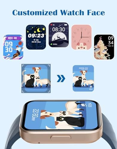 RUIMEN Smart Watches for Women Men (Answer/Make Calls) Compatible with iPhone/Android Phones, 1.85" HD Screen Fitness Tracker Heart Rate Monitor 100+ Sports Tracker Watch Waterproof (Blue)