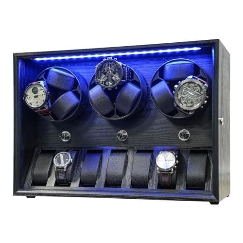 ORYX VISION Oryx Watch Winder for 4/6/9 Automatic Watches, Rotating Watch Box 5 Rotation Modes Setting Display Case with Extra Watch Storages and LED Light, Lockable Winders USB Powered Super Quiet Mabuchi Motor