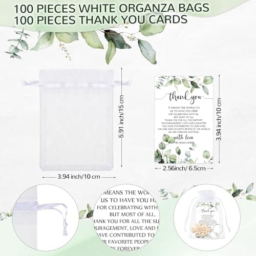 Sintuff 100 Sets Wedding Favors for Guests Rustic Wood Puzzle Keychain Thank You Card Organza Bag Wedding Party Bridal Shower Souvenir
