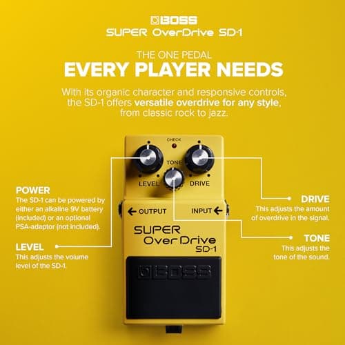 BOSS SD-1 SUPER Overdrive | Compact Overdrive Pedal | Genre-Defining Sound & Feel | Unique Clipping Circuitry Produces Tube-Like Characteristics | Dynamic Tone Options | Easy-To-Use Controls