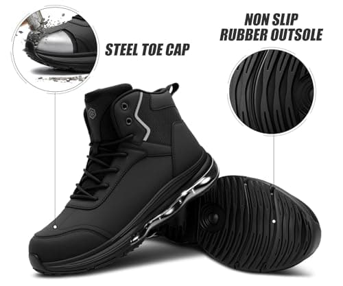 LARNMERN Steel Toe Work Boots Men Waterproof Non Slip Shoes Comfortable Lightweight Side Zipper Industrial Safety 6 Inch Boots